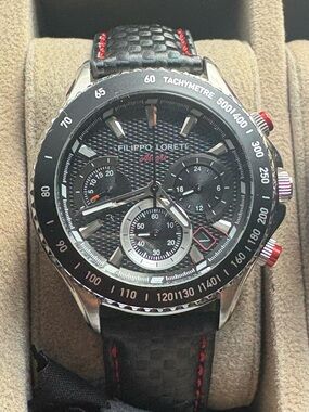 Filippo Loreti Ascari Black Chronograph with Carbon Fiber Strap